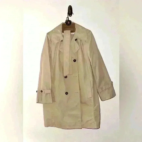 LOFT Double Breasted Khaki Mid Length Trench Coat - Picture 2 of 5